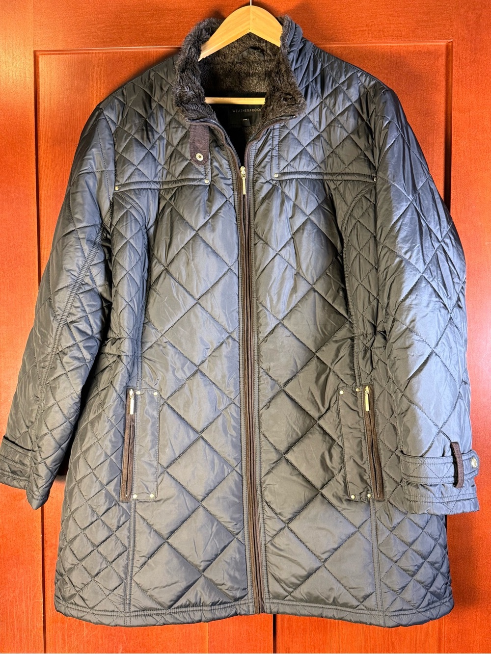 Weatherproof 3X Black Quilted Faux Fur Lined Long Coat Jacket